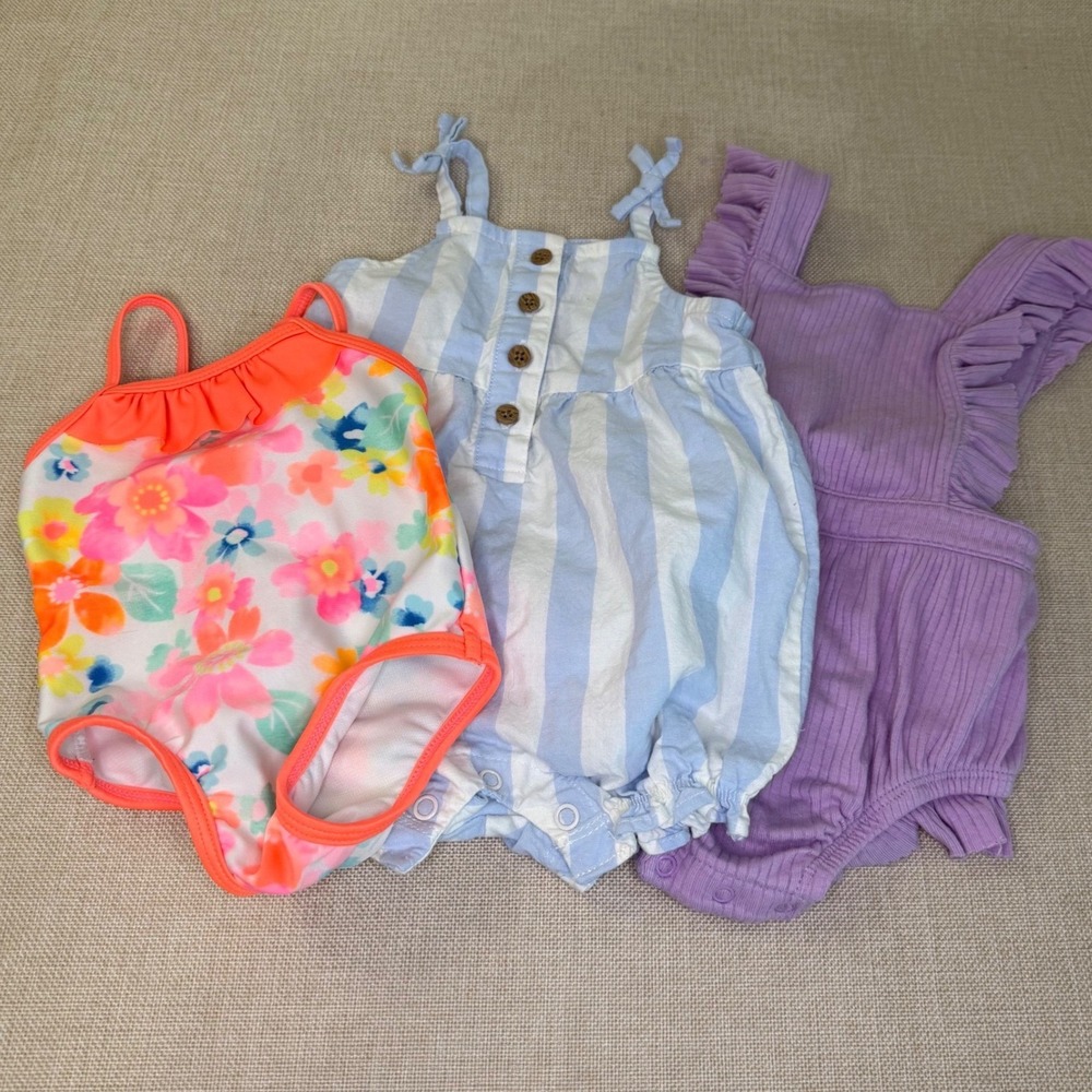 Baby Girl Summer Bundle Wonder Nation Swimsuit Carters Romper Cat & Jack 0-6M